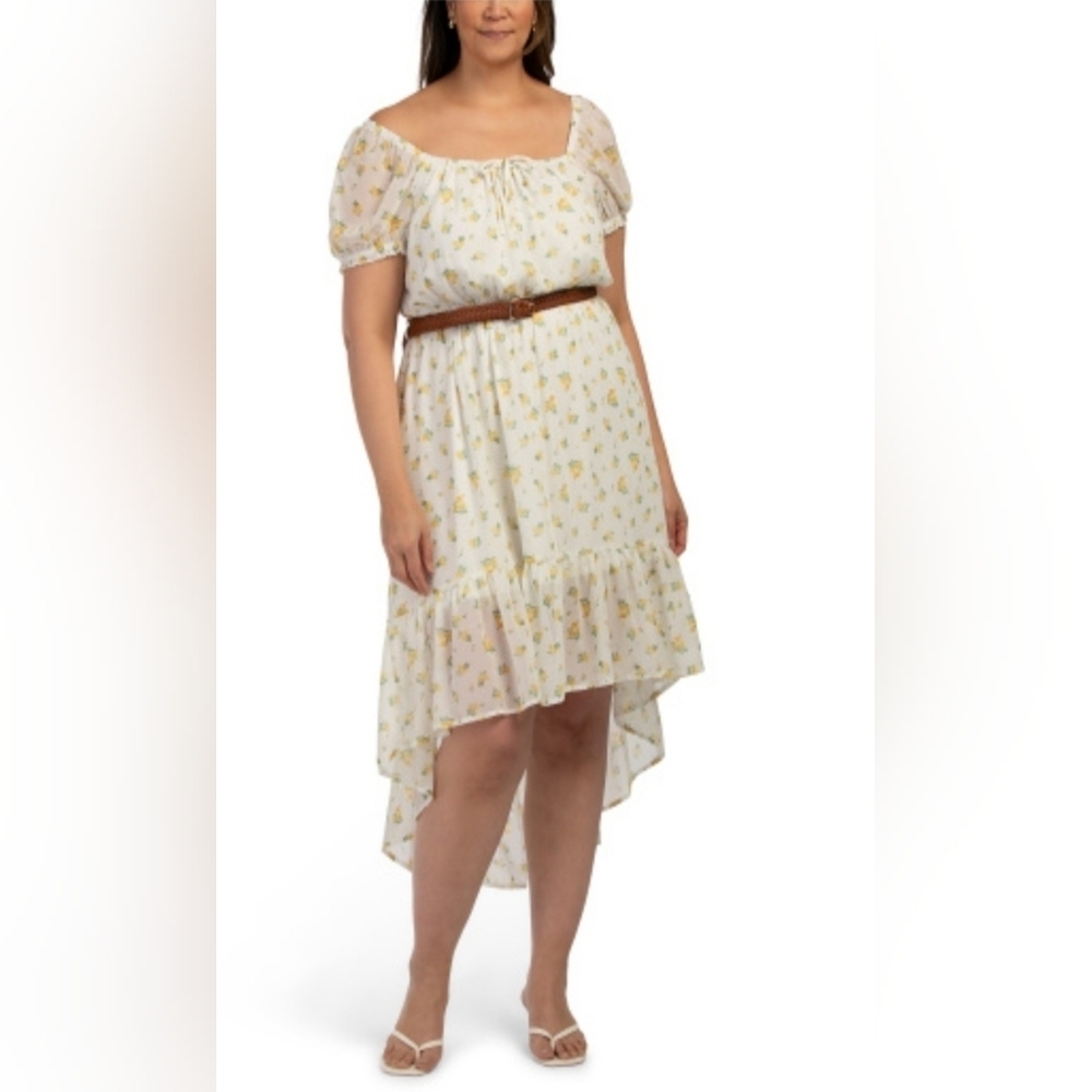 MADDEN GIRL Plus 3x Puff Sleeve Tiered Maxi Floral Dress W/ Belt Cottagecore